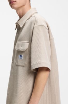 Camisa relaxed fit en algod&oacute;n con estructura de rejilla, Blanco