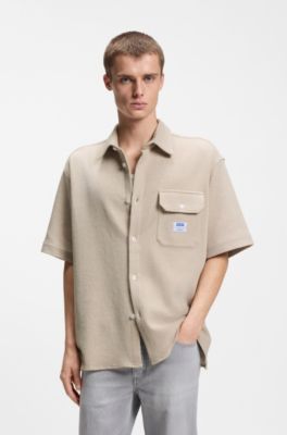 Camisa relaxed fit en algod&oacute;n con estructura de rejilla, Blanco