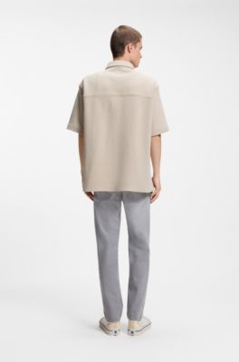 Chemise coupe d&eacute;contract&eacute;e en coton m&eacute;lang&eacute; &agrave; la structure gaufr&eacute;e, Blanc