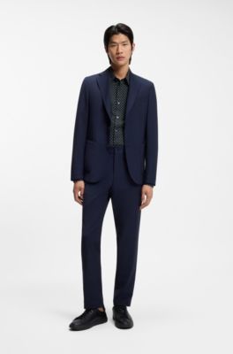Printed slim-fit shirt in a cotton blend, Dark Blue