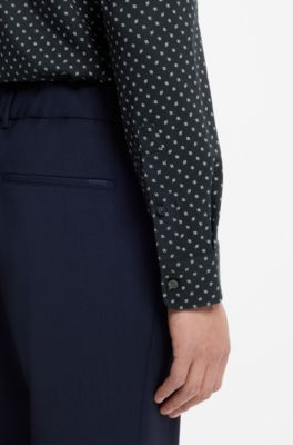 Printed slim-fit shirt in a cotton blend, Dark Blue