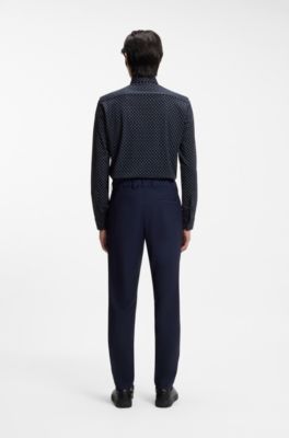 Printed slim-fit shirt in a cotton blend, Dark Blue