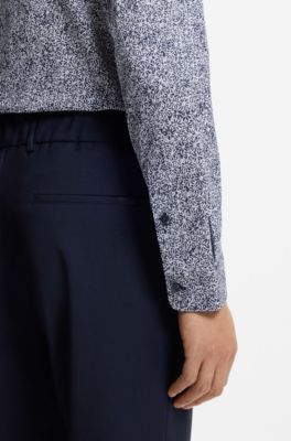 Printed slim-fit shirt in a cotton blend, Dark Blue