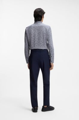 Printed slim-fit shirt in a cotton blend, Dark Blue