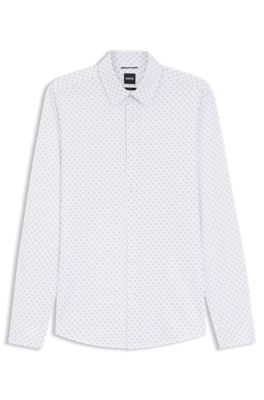 Printed slim-fit shirt in a cotton blend, Light Purple