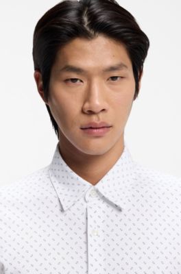 Printed slim-fit shirt in a cotton blend, Light Purple