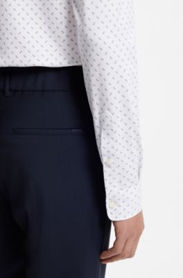 Printed slim-fit shirt in a cotton blend, Light Purple