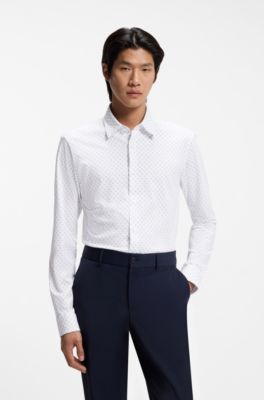 Printed slim-fit shirt in a cotton blend, Light Purple