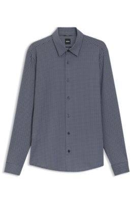 Slim-fit shirt in Italian-made performance-stretch jersey, Dark Blue