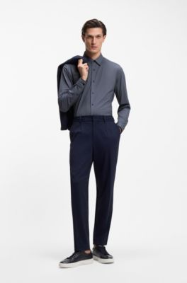 Slim-fit shirt in Italian-made performance-stretch jersey, Dark Blue