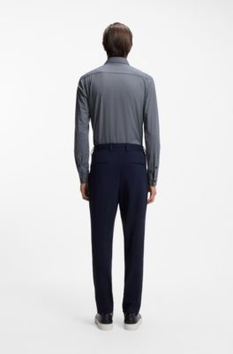Slim-fit shirt in Italian-made performance-stretch jersey, Dark Blue