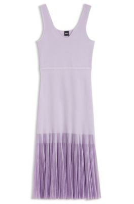 Rib-knit dress with sheer pleating, Light Purple
