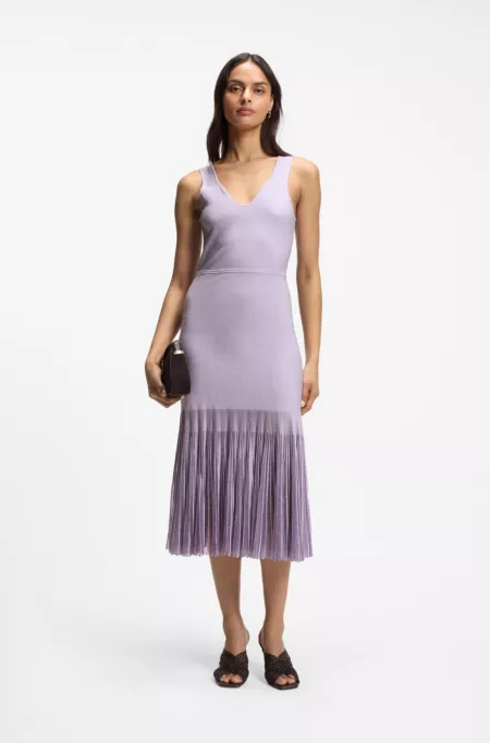 Rib-knit dress with sheer pleating