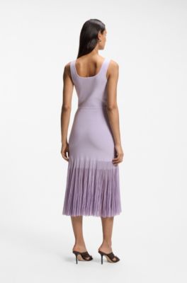 Rib-knit dress with sheer pleating, Light Purple