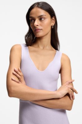 Rib-knit dress with sheer pleating, Light Purple