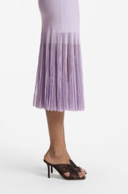 Rib-knit dress with sheer pleating, Light Purple