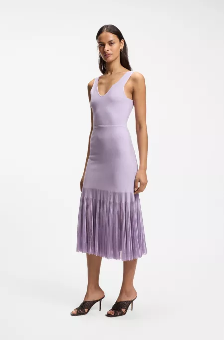 Rib-knit dress with sheer pleating