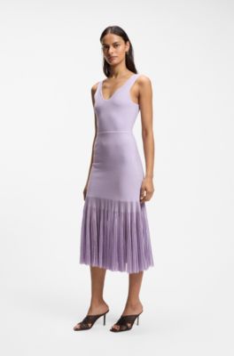 Rib-knit dress with sheer pleating, Light Purple