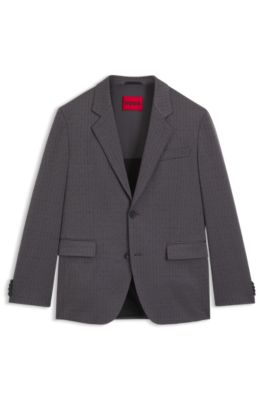 Checked modern-fit jacket in stretch cloth, Dark Grey