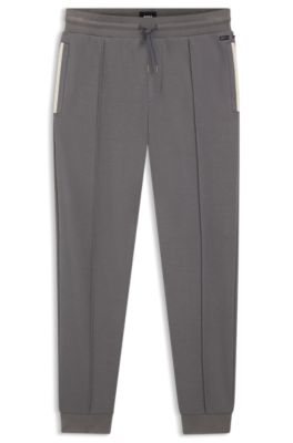 Contrast-binding tracksuit bottoms in a cotton blend, Dark Grey
