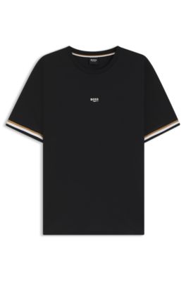 Camiseta de algod&oacute;n para ni&ntilde;os con rayas distintivas y logo, Negro