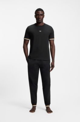 Cotton-blend T-shirt with logo and signature stripes, Black