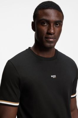 Camiseta de algod&oacute;n para ni&ntilde;os con rayas distintivas y logo, Negro