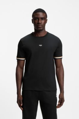 Camiseta de algod&oacute;n para ni&ntilde;os con rayas distintivas y logo, Negro