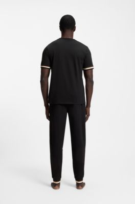 Camiseta de algod&oacute;n para ni&ntilde;os con rayas distintivas y logo, Negro