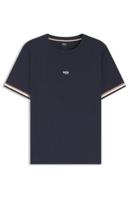 Cotton-blend T-shirt with logo and signature stripes, Dark Blue