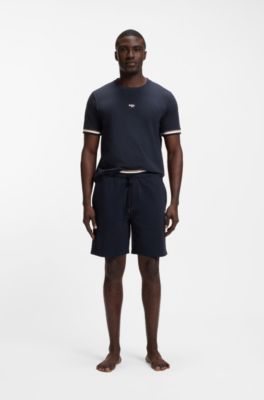 Cotton-blend T-shirt with logo and signature stripes, Dark Blue