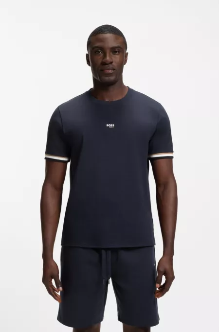 Cotton-blend T-shirt with logo and signature stripes