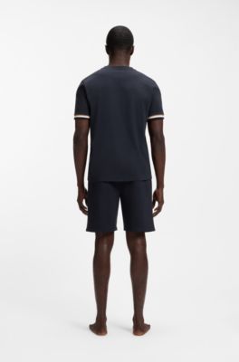 Cotton-blend T-shirt with logo and signature stripes, Dark Blue