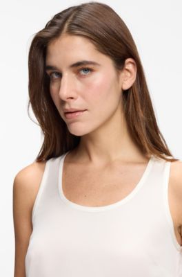 Sleeveless top in stretch silk, White