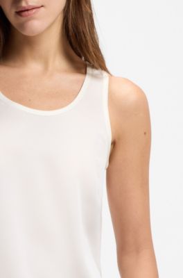 Sleeveless top in stretch silk, White