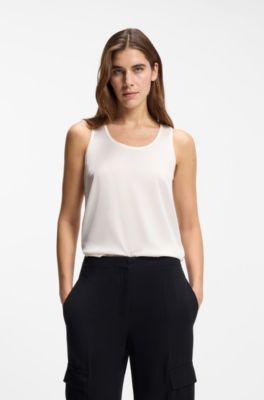 Sleeveless top in stretch silk, White