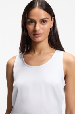 Sleeveless top in stretch silk, Light Blue