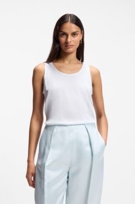 Sleeveless top in stretch silk, Light Blue