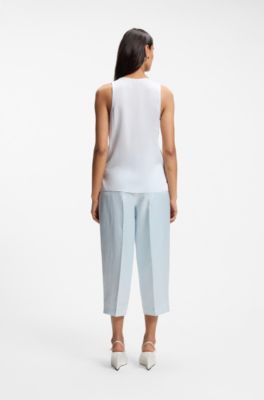 Sleeveless top in stretch silk, Light Blue
