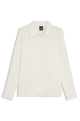 Chemisier Regular en satin de soie stretch, Blanc