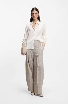 Chemisier Regular en satin de soie stretch, Blanc