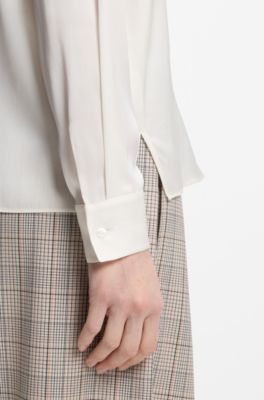Chemisier Regular en satin de soie stretch, Blanc