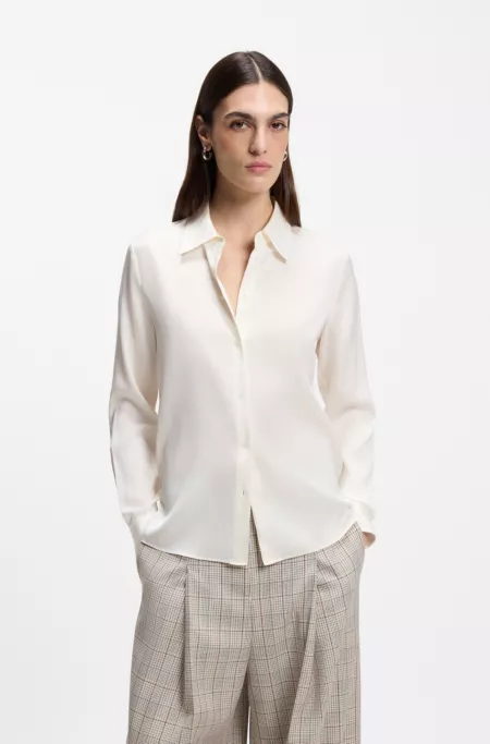 Regular-fit blouse in stretch silk
