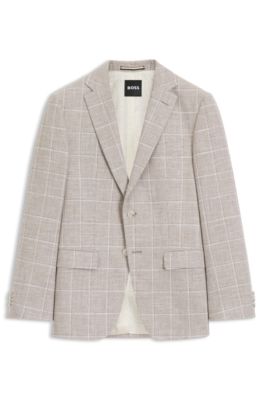 Blazer slim fit de algod&oacute;n a cuadros, Blanco