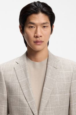 Checked slim-fit jacket in a cotton blend, White