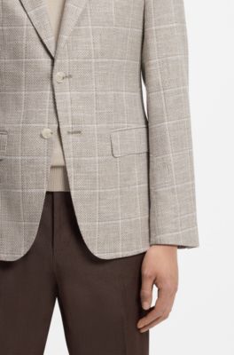 Blazer slim fit de algod&oacute;n a cuadros, Blanco