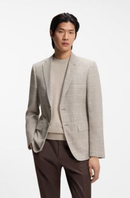Blazer slim fit de algod&oacute;n a cuadros, Blanco
