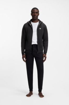 Contrast-binding zip-up hoodie in a cotton blend, Black
