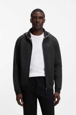 Sudadera con capucha y cremallera en algod&oacute;n con ribetes en contraste, Negro