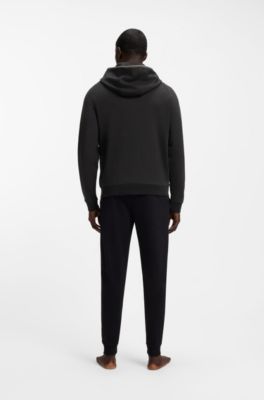 Sweat &agrave; capuche zipp&eacute; en coton m&eacute;lang&eacute; avec bordure contrastante, Noir